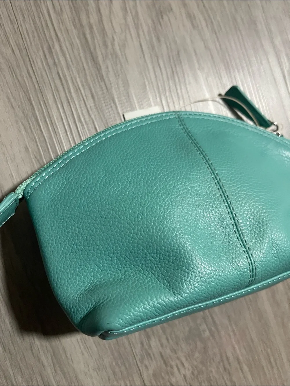 Teal Leather Cosmetic Pouch
